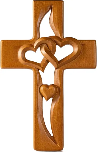 Vista 9 de BGCOPPER Cruz de matrimonio Decoración de pared Cruz de pared de corazón entrelazado de madera Retro
