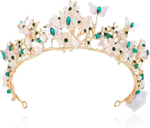 Vista 4 de Brishow Tocado de quinceañera con coronas de reina y mariposas doradas para mujer