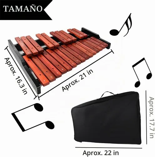 Vista 3 de ENNBOM Instrumento de percusión profesional de xilófono portátil Glockenspiel de madera de 25 teclas con mazos y bolsa de transporte