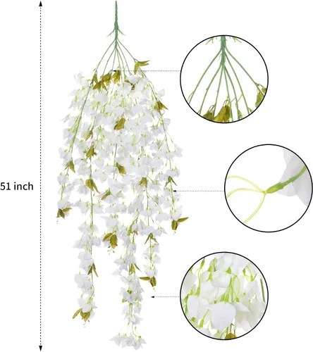 Vista 3 de Ammyoo 2 ramos de flores artificiales de buganvilla, ramo de seda triangular de ciruela de 49 pulgadas para centros de mesa del hogar, jardín, Blanco