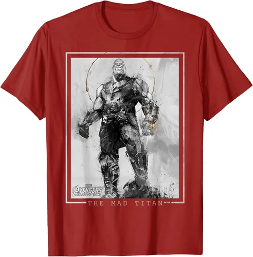 Vista 53 de Marvel Avengers Infinity War Thanos Sketch Graphic Camiseta Negro