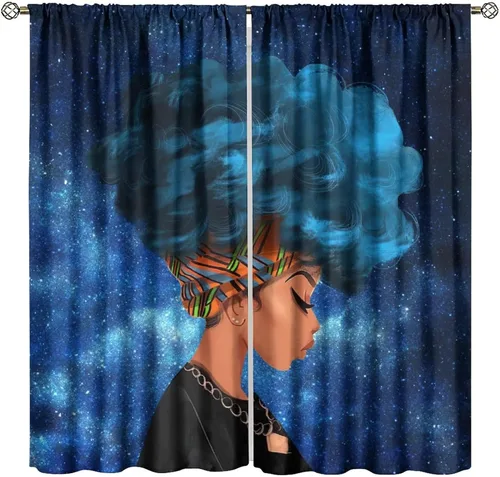 Vista 12 de Cortina de mujer africana, con estampado étnico tribal y étnico, reducción de ruido, para dormitorio, sala de estar, cortinas con aislamiento