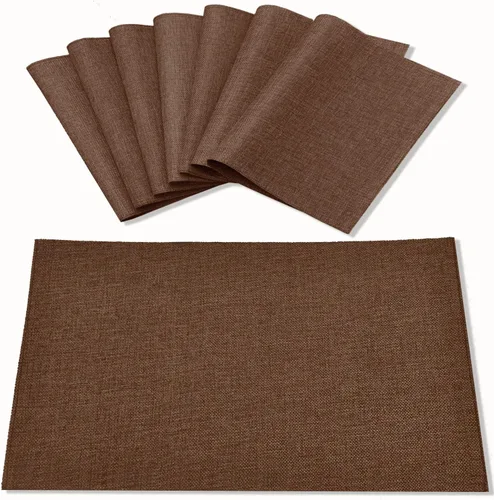 Vista 9 de Juego de 8 manteles individuales de tela tipo lino, lavables a máquina, resistentes al calor, sin arrugas, de poliéster grueso, para cocina, mesa
