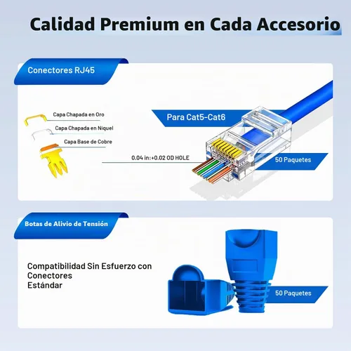 Vista 3 de Herramienta de crimpado RJ45, kit de herramientas de crimpado Cat7 Cat6 Cat5 con cortador de alambre, probador de cables de red, mini pelacables