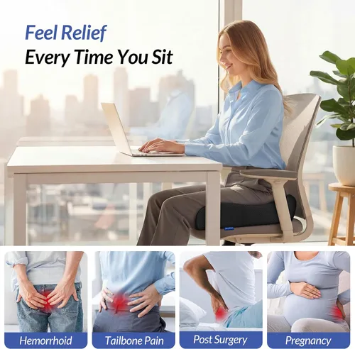 Vista 2 de ZIKEE Cojín de asiento grueso, almohada ergonómica de espuma viscoelástica para hemorroides para cadera, ciática, alivio de sentado prolongado