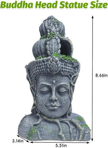 Vista 3 de Hamiledyi Estatua de cabeza de Buda para decoración de acuario, escondite de peces de resina, cueva de Betta para pecera grande, adornos