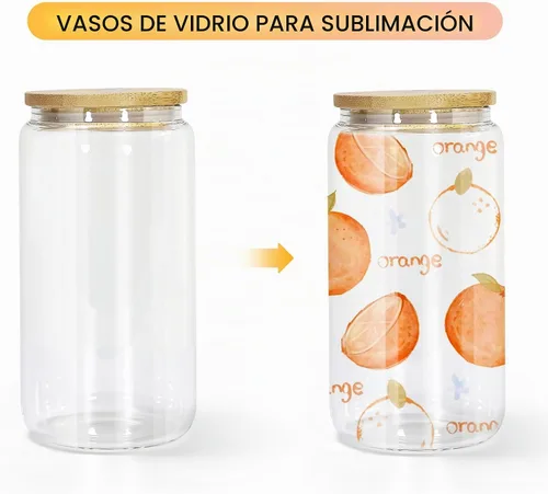 Vista 2 de AGH - Paquete de 12 latas de vidrio de sublimación transparentes de 16 onzas con tapas y popotes de bambú, tarro de vidrio helado de masón, vaso
