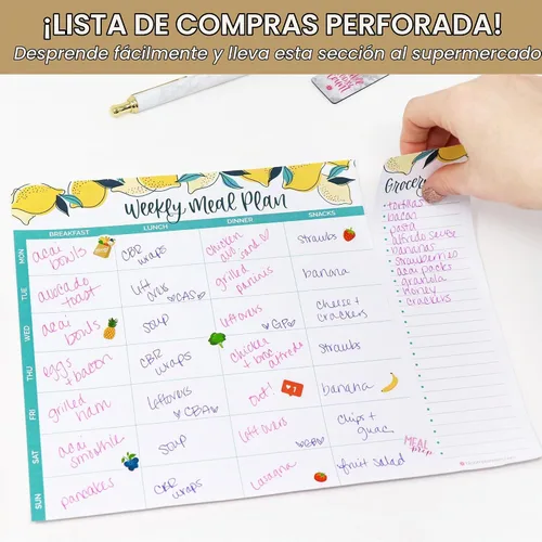 Vista 4 de bloom daily planners - Bloc de notas semanal para planificar las comidas con imanes para el refrigerador, incluye una «Lista de compras