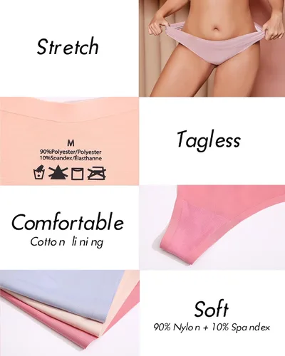 Vista 4 de ROSYCORAL Paquete de 10 tangas sin costuras para mujer, transpirables, de tiro bajo, invisibles, hipster, tanga, invisibles, tallas XS-XL