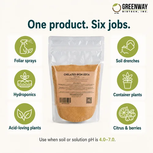 Vista 5 de Greenway Biotech, Inc. Fertilizante EDTA 13% de hierro quelado, micronutriente 100% soluble en agua para plantas, césped, hidroponía, corrige