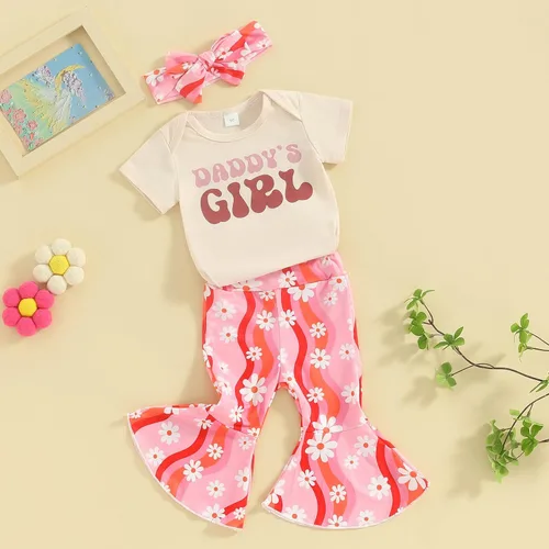 Vista 38 de Sejardin Ropa de verano para bebé y niña, recién nacida, manga corta, con letras, mameluco elástico con diadema