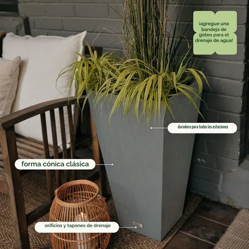Vista 5 de Veradek Pure Series - Maceta cónica alta para exteriores con estante Hecho de plástico duradero con un estante de inserción extraíble. Decoración