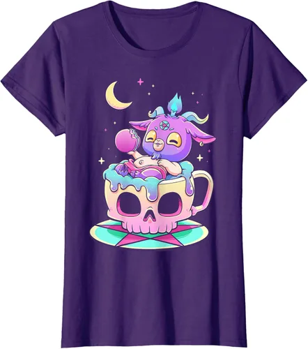 Vista 8 de Kawaii Pastel Goth Cute espeluznante Pentáculo Baphomet - Camiseta de cabra, Negro