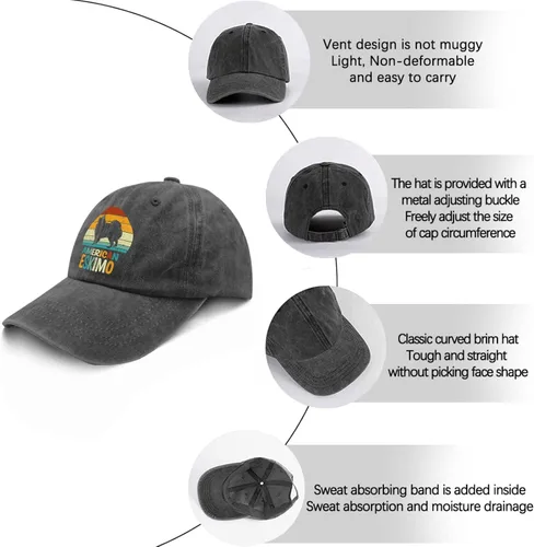 Vista 6 de Gorra de béisbol esquimal americana para mujer, estilo vintage, ajustable