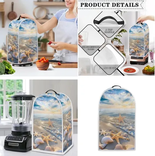 Vista 3 de doginthehole Funda para licuadora y tostadora, 2 rebanadas estéticas de estrellas de mar con estampado de conchas marinas para batidora o cafetera