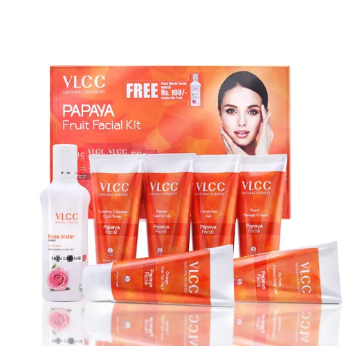 Vista 2 de VLCC Kit facial de fruta de papaya – Multiuso Facial como salón en solo 6 pasos Incluye limpiador, exfoliante, crema, paquete facial, geles