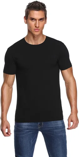 Vista 2 de COLORFULLEAF Camisetas de manga corta de bambú con cuello redondo para hombre, 3