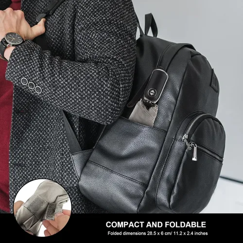Vista 21 de LEAGERA Paraguas de viaje compacto para bolso, mango plano, impermeable para lluvia ligera