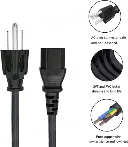 Vista 3 de Cable de alimentación de repuesto para olla a presión eléctrica PC-WAL1 8 pies PCXL-PRO6 cable de CA de 3 clavijas