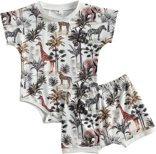 Vista 29 de fhutpw Conjunto de 2 piezas de ropa de verano para bebés, camiseta de manga corta, cintura elástica, pantalones cortos para niños pequeños