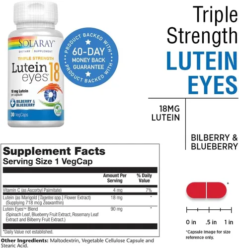 Vista 3 de SOLARAY Ojos de luteína de triple fuerza, 18 mg Suplemento de apoyo para la salud ocular y macular con luteína y zeaxantina de origen natural