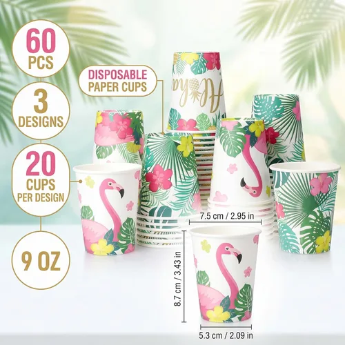 Vista 2 de Hoolerry 60 tazas Luau Aloha Party desechables de papel para fiesta hawaiana Aloha decoraciones de fiesta Tropical Luau 9 onzas verano Tiki piscina