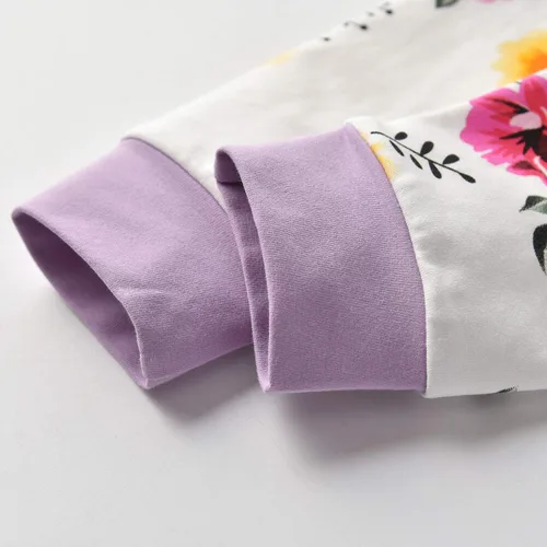 Vista 6 de Eghunooy Conjunto de sudadera con capucha floral de manga larga para bebé niña con bolsillo y diadema