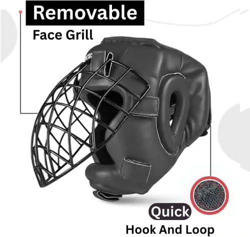 Vista 2 de Casco de boxeo con rejilla extraíble para la cara, protector de piel Maya MMA para Sparring, Muay Thai, Kickboxing y Karate, antideslizante, casco
