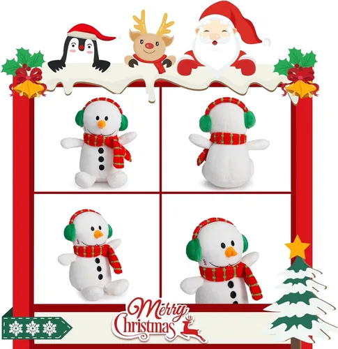 Vista 9 de Juego de 4 Muñecos de Peluche de Navidad Juguete de Peluche de Papá Noel Animal de Peluche Juguete Animal Reno Lindo Muñeco de Nieve Alce Claus