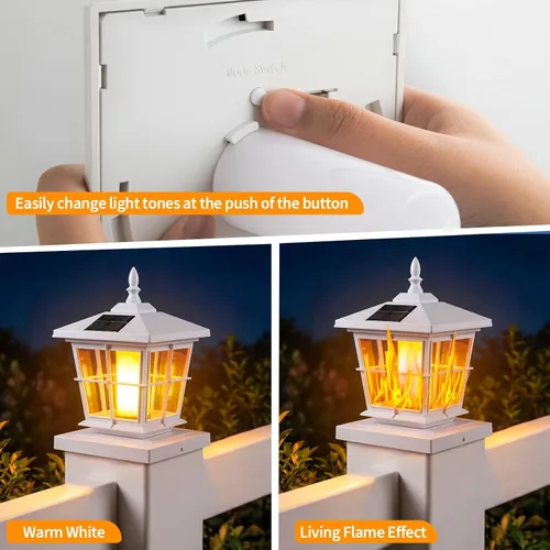 Vista 3 de JOFIOS Paquete de 2 luces solares con tapa de poste, luz de llama, para Blanco