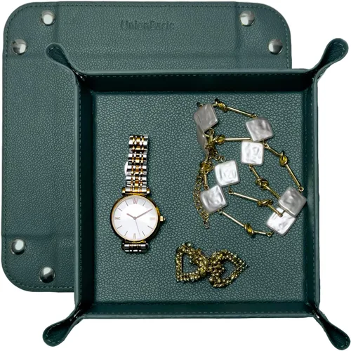 Vista 24 de UnionBasic Bandeja pequeña de valet, bandeja de joyería para anillos, relojes, aretes, organizador de entrada para monedas y llaves, soporte