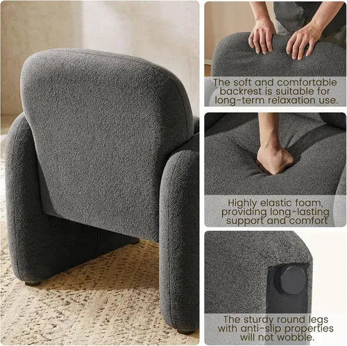 Vista 5 de Furniliving Silla decorativa de chenilla, sillón moderno con patas de Gris