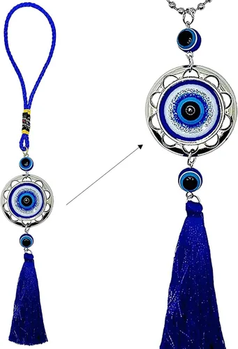 Vista 10 de LUCKBOOSTIUM Evil Eye Wheel of Fortune - Adorno colgante de pared y puerta con cadena de metal dorado, aumenta tu energía, para suerte y protección