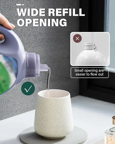 Vista 3 de Lareina Dispensador de jabón de cerámica de 12 onzas, bomba extraíble gris, recargable, diseño moderno para baño y cocina, color beige mate moteado