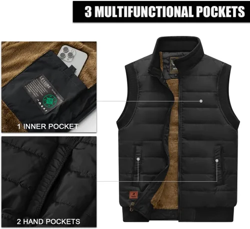 Vista 62 de Msmsse Chalecos de invierno para hombre, con forro polar, acolchado, casual, sin mangas