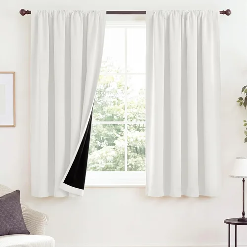 Vista 86 de NICETOWN Biscotti Beige 100% Cortinas opacas de 45" de largo para cocina, bolsillo con varilla para sótano completamente opaco, cortinas térmicas