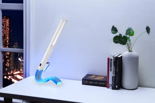 Vista 4 de Artiva USA Wave - Lámpara de escritorio LED de 6 vatios de diseño moderno y contemporáneo con luz nocturna, 18 pulgadas, color plateado