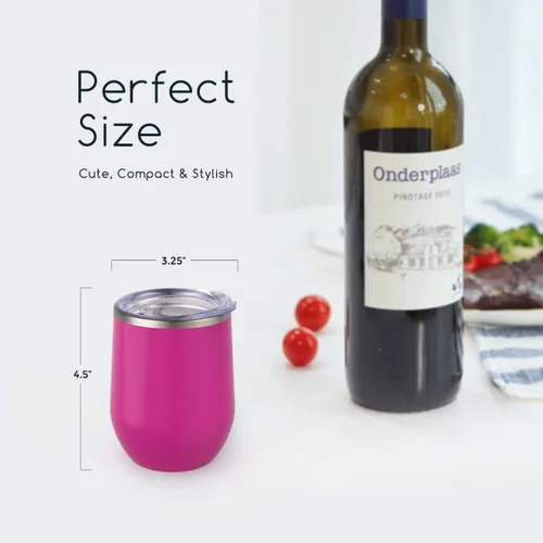 Vista 4 de Vaso de vino Maars Bev sin soporte de con paredes dobles aislantes al vacío de acero inoxidable de 12 onzas, Fucsia