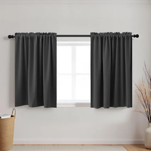 Vista 42 de Cortinas de café KOUFALL de 18 x 24 pulgadas para tratamientos de ventanas pequeñas, niveles de cortinas bohemias opacas para ventanas de RV y Beige