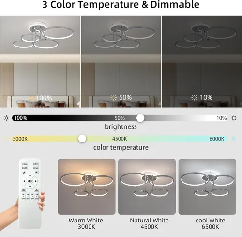 Vista 4 de CANEOE Lámpara de techo LED moderna, lámpara de techo regulable con control remoto, lámpara de techo redonda cromada empotrada para sala de estar
