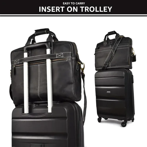 Vista 5 de LEATHER VILLAGE 16" Bolsa de Mensajero para Laptop de Cuero para Hombres - Bolso de Hombro de Cuero para Viaje y Oficina - Negro