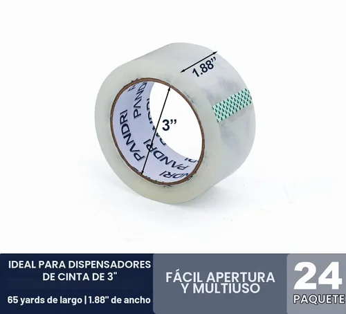 Vista 2 de PANDRI Cinta de embalaje transparente, 24 rollos de cinta de embalaje resistente para envío, embalaje, mudanza y sellado, 1.88 pulgadas de ancho, 65