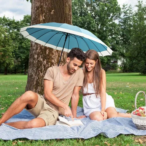 Vista 5 de Dlin Paraguas palo para mujer, resistente al viento, varillas de 16 quilates, elegante paraguas grande abierto automático con mango de gancho