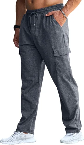 Vista 7 de CTU Pantalones deportivos holgados de moda para hombre, ligeros, para entrenamiento, pantalones deportivos con parte inferior abierta con bolsillos