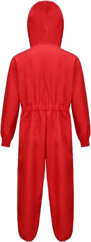 Vista 3 de QUJQOM Disfraz rojo de Halloween, disfraz de dinero, trajes de cosplay para adultos, unisex, para hombres y mujeres, con máscara