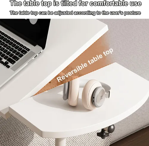 Vista 3 de Mesa auxiliar pequeña, mesa auxiliar para sala de estar, mesa auxiliar de ángulo ajustable, rotación de 360° con ruedas, mesa auxiliar móvil, fácil
