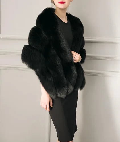 Vista 5 de UMREN Capa larga de piel de zorro sintética para mujer, de lujo, para invierno, A-verde oscuro