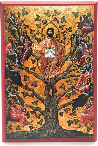 Vista 2 de Icono cristiano ortodoxo griego de madera de Jesús Cristo La Verdadera Vid (4" x 5")