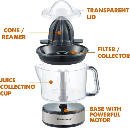 Vista 6 de Elite Gourmet Exprimidor lento compacto de masticación, extractor de jugo de prensa en frío, sin BPA, con exprimidor eléctrico de cítricos, control