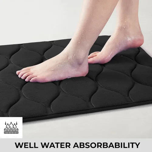 Vista 4 de Yafa Home Fashion 1 alfombra de baño de 17 x 24 pulgadas, espuma viscoelástica, absorbente de agua y antideslizante, color negro